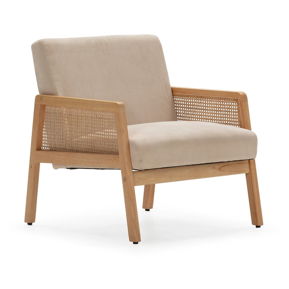 Bézs kordbársony szőtt fotel Debra – Marckeric