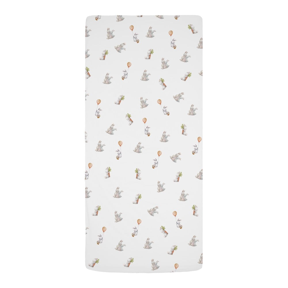 Fehér gumis pamut-szatén gyerek lepedő babaágyhoz 60x120 cm Hugging Bunnies – Butter Kings