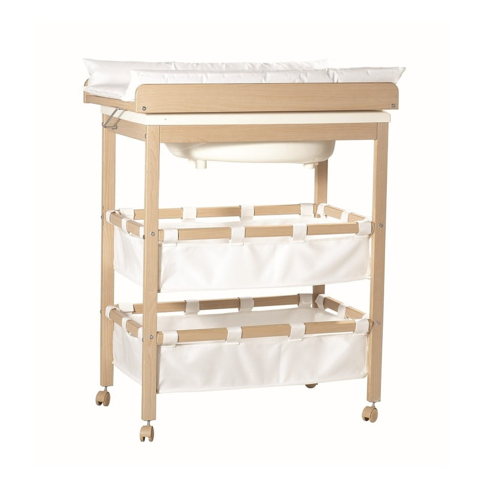 Fehér-natúr színű pelenkázó feltét nyírfa dekorral Baby Pool – Roba