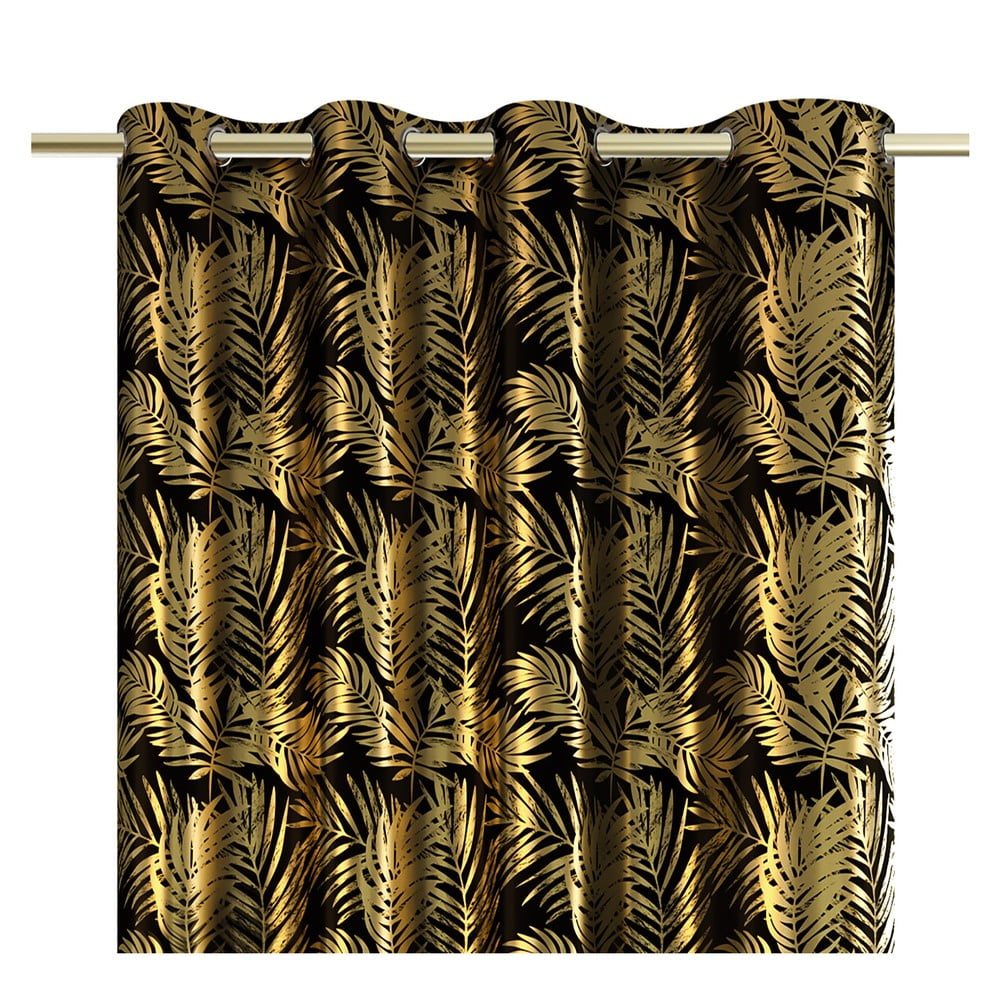 Fekete-aranyszínű bársony dimout (részleges sötétítő) függöny 140x245 cm Golden Leaves – Restilo