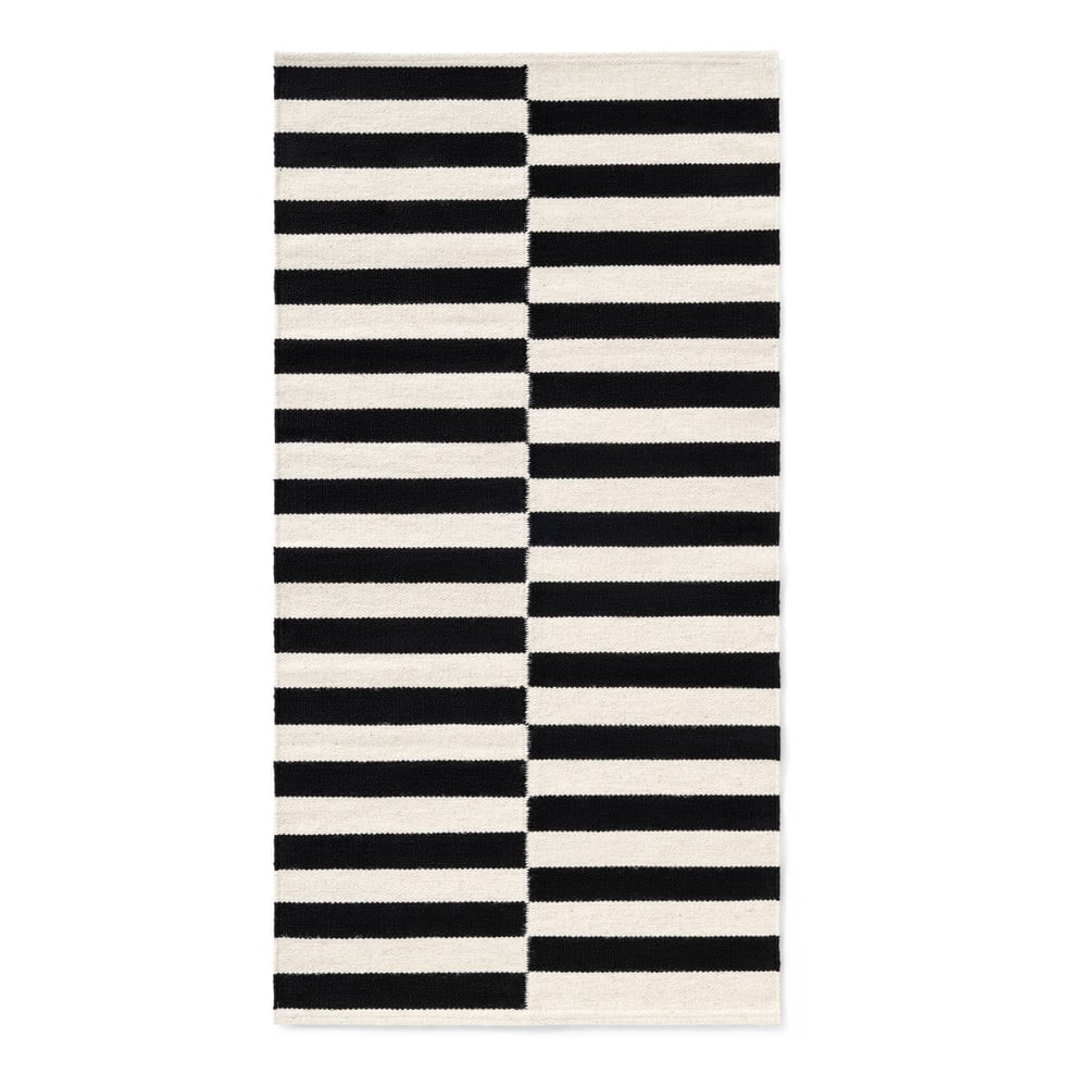Fekete-fehér kétoldalas kézi szövésű gyapjú szőnyeg 80x150 cm Donna – Hanse Home