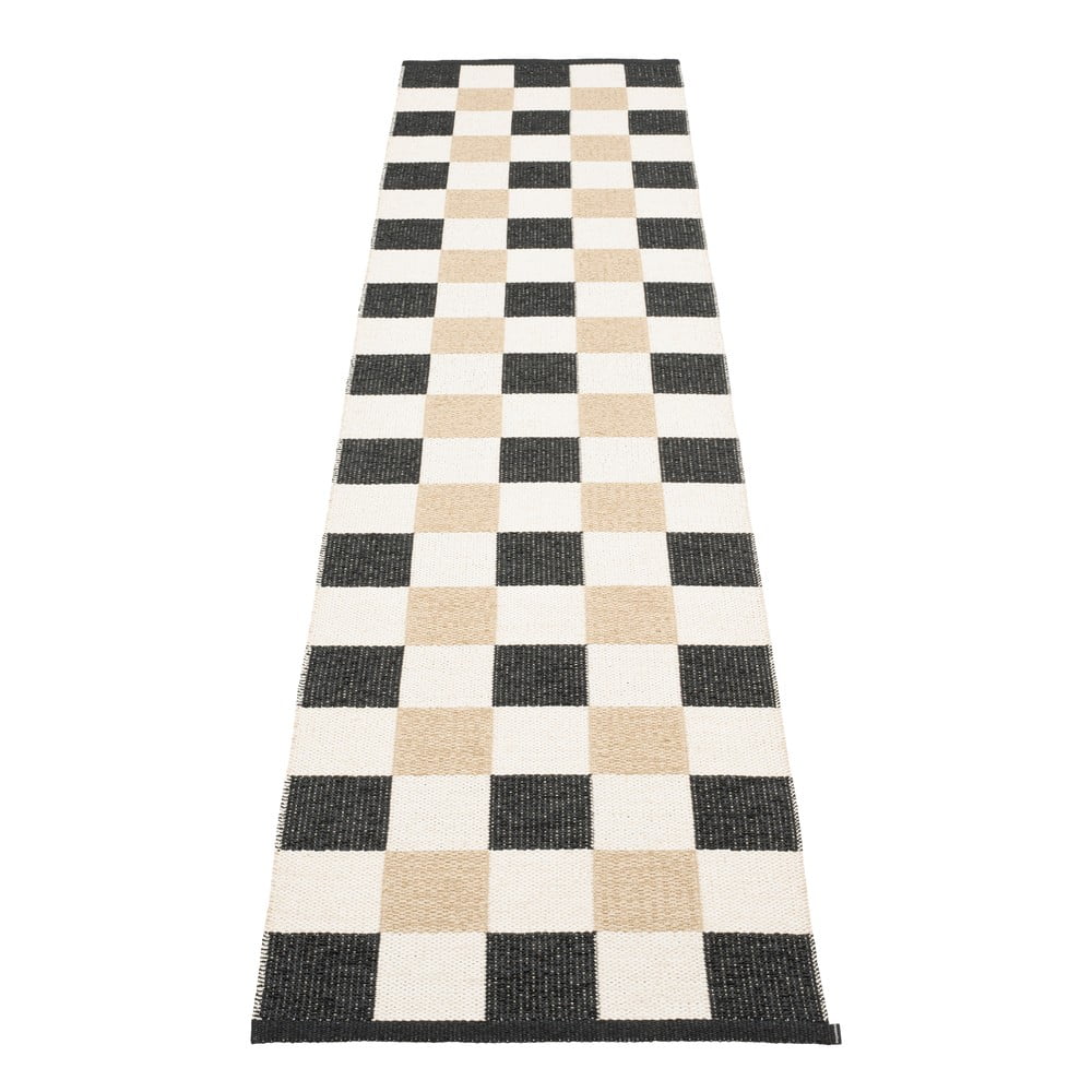 Fekete-krémszínű kültéri-beltéri futószőnyeg 70x300 cm Pix Black Vanilla – Pappelina