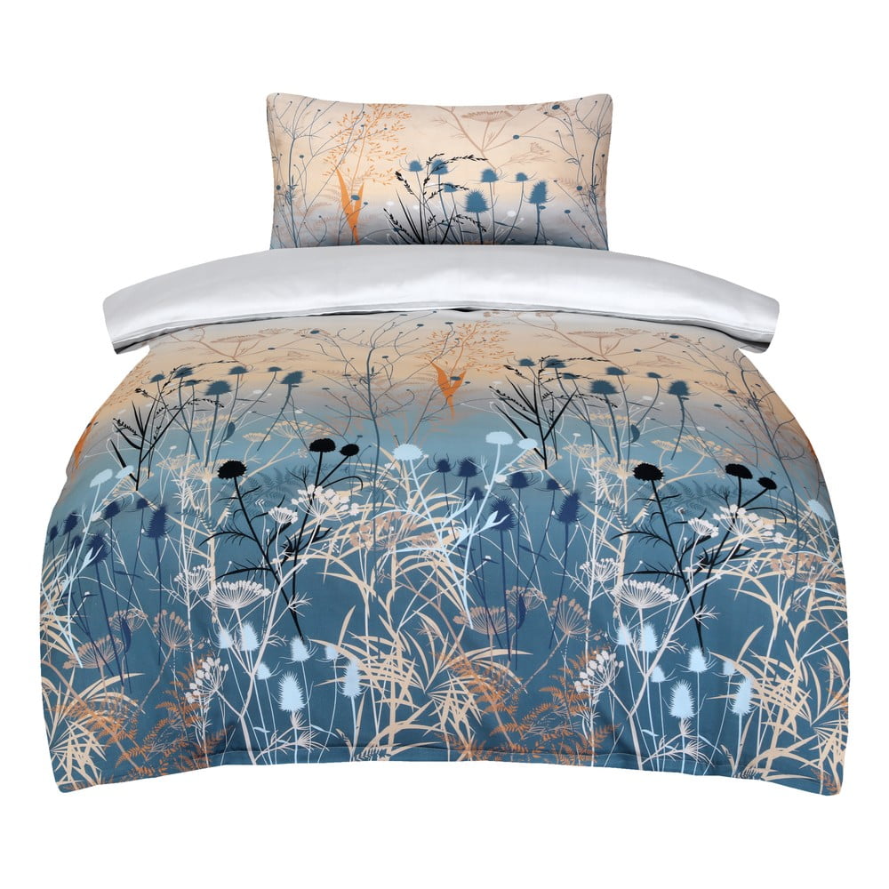 Kék-bézs egyszemélyes pamut-szatén ágyneműhuzat 140x200 cm Herbal – My House