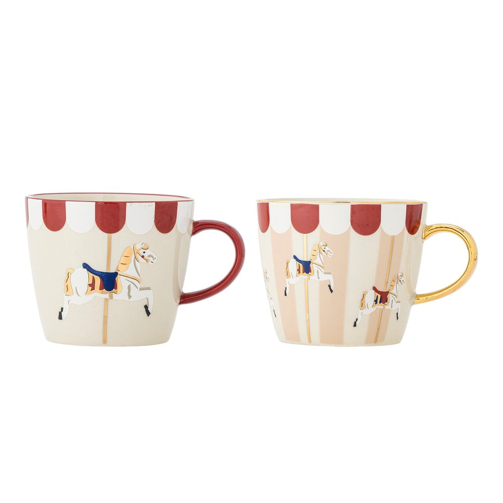 Krémszínű agyagkerámia bögre szett 2 db-os karácsonyi mintával 300 ml Merry-go-round – Bloomingville