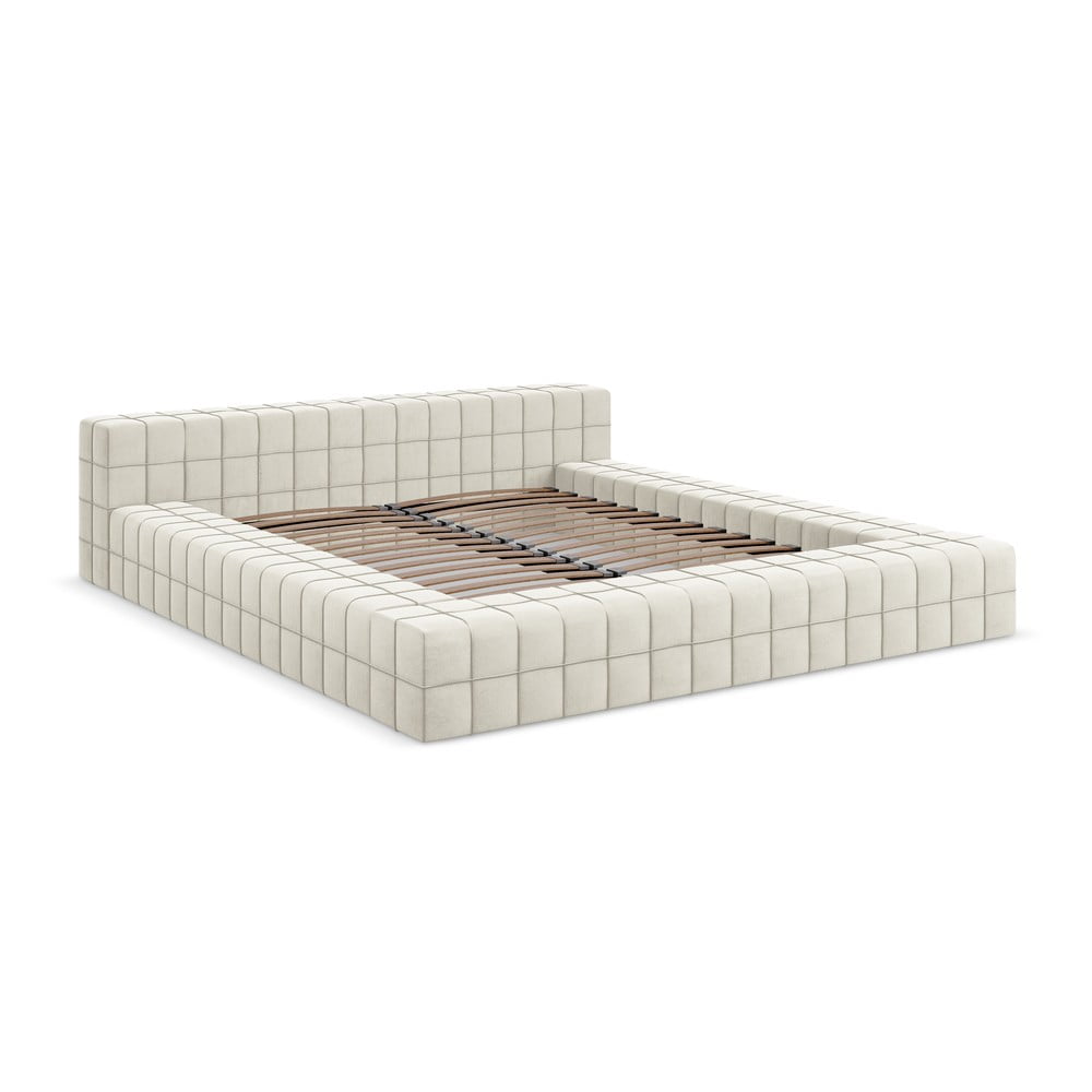 Krémszínű kárpitozott franciaágy ágyráccsal 140x200 cm Akela – Makamii