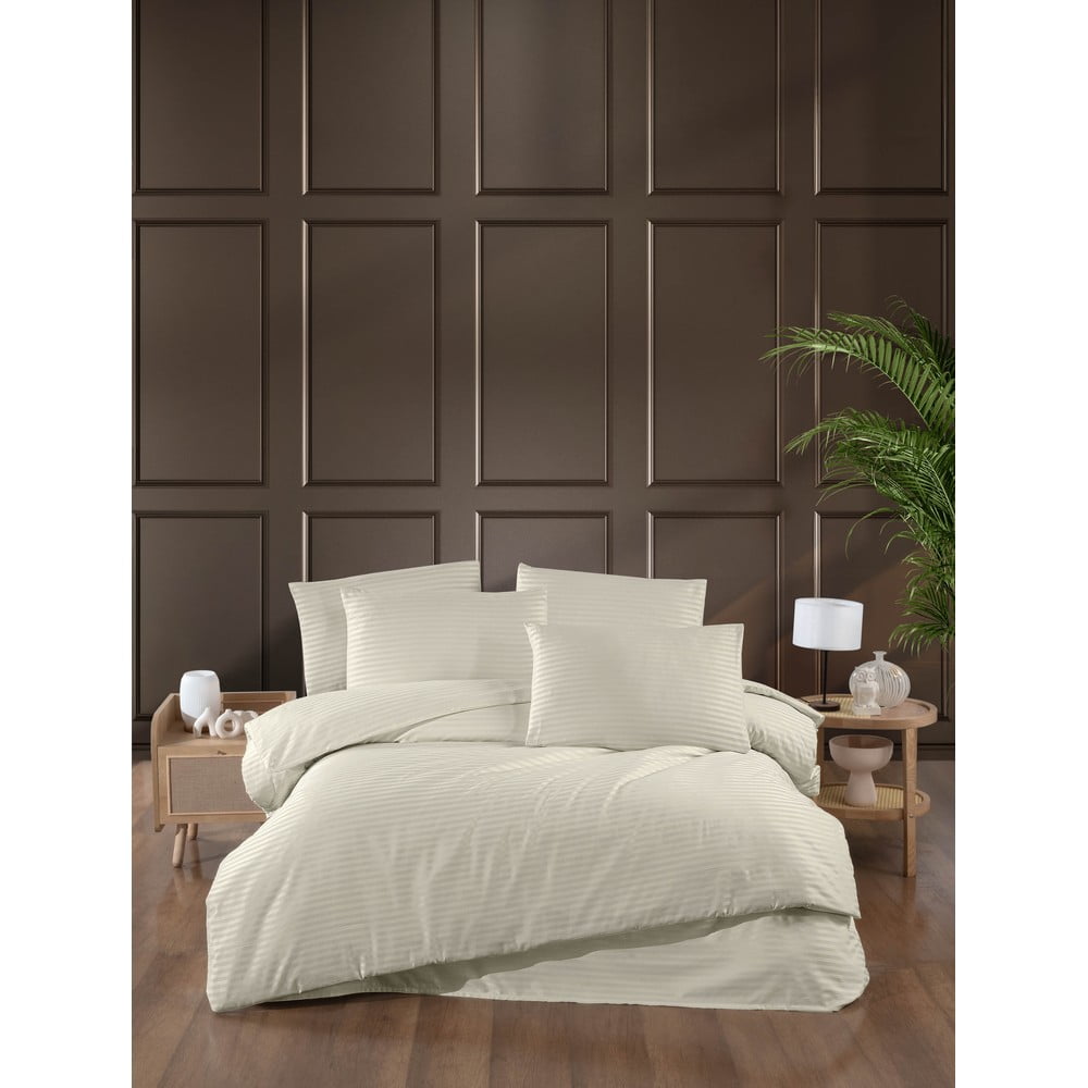 Krémszínű kétszemélyes hosszabbított négyrészes damaszt ágyneműhuzat lepedővel 200x220 cm – Mila Home