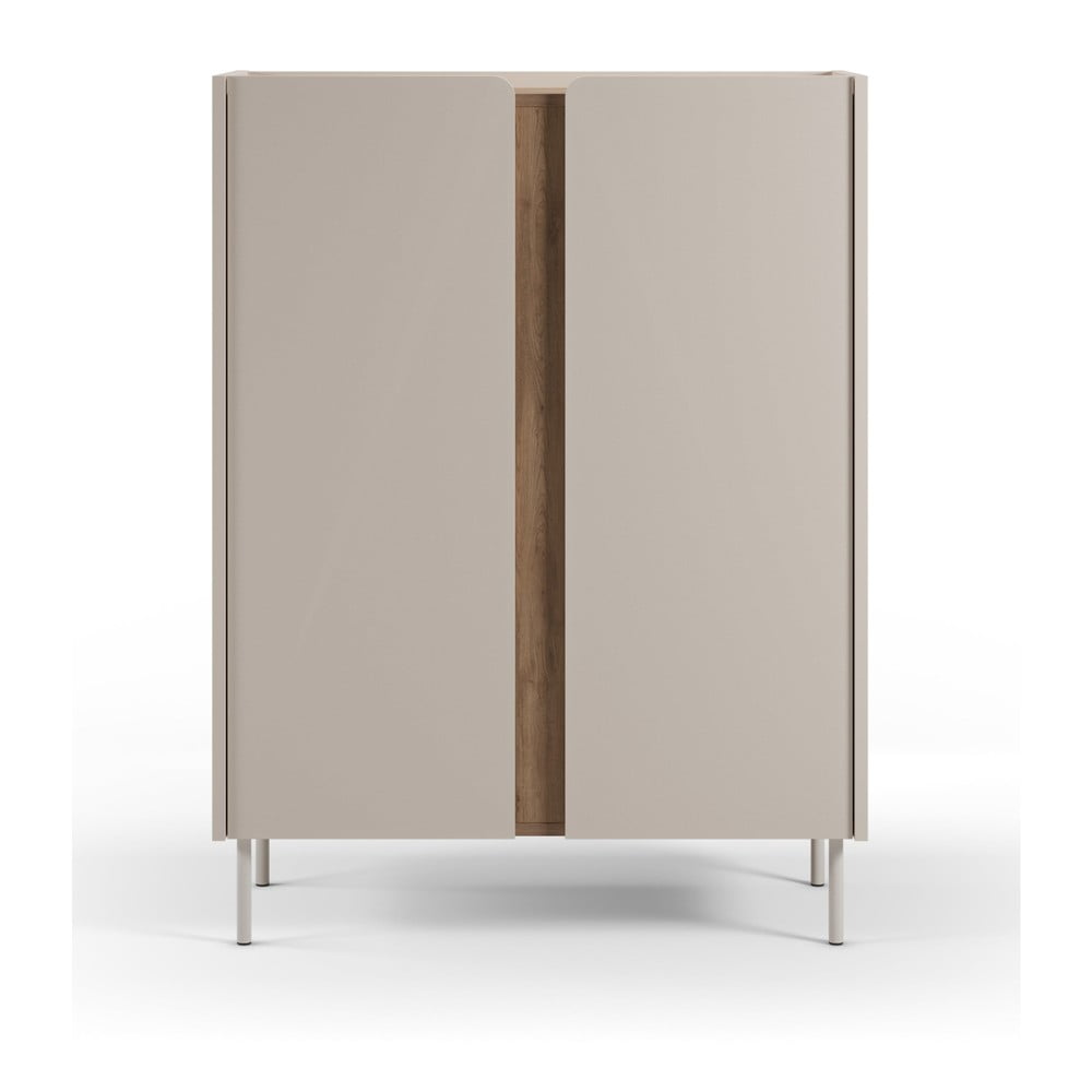 Krémszínű-natúr színű szekrény tölgyfa dekorral 90x120x40 cm Lucile – Marckeric