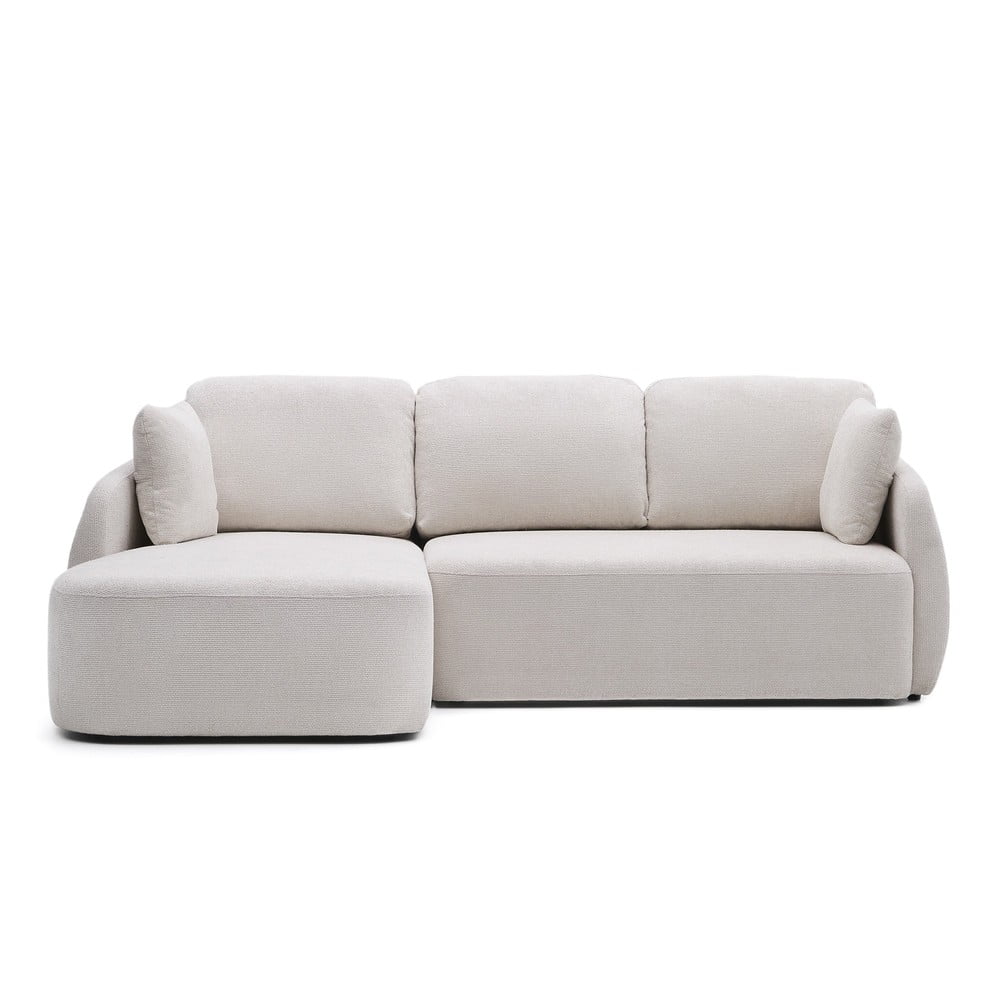 Krémszínű zsenília kinyitható sarokkanapé (bal oldali-heverő résszel) Laira – Kave Home
