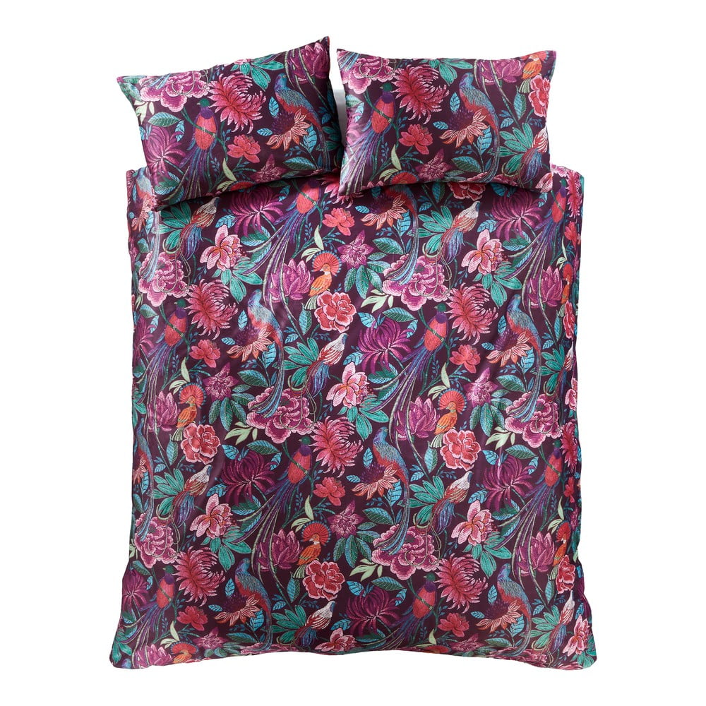 Lila kétszemélyes hosszabbított bársony ágyneműhuzat 230x220 cm Kate Floral – Catherine Lansfield
