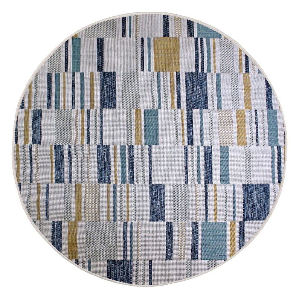 Sárga-kék kerek kültéri-beltéri szőnyeg ø 160 cm Rosco Geo – Flair Rugs