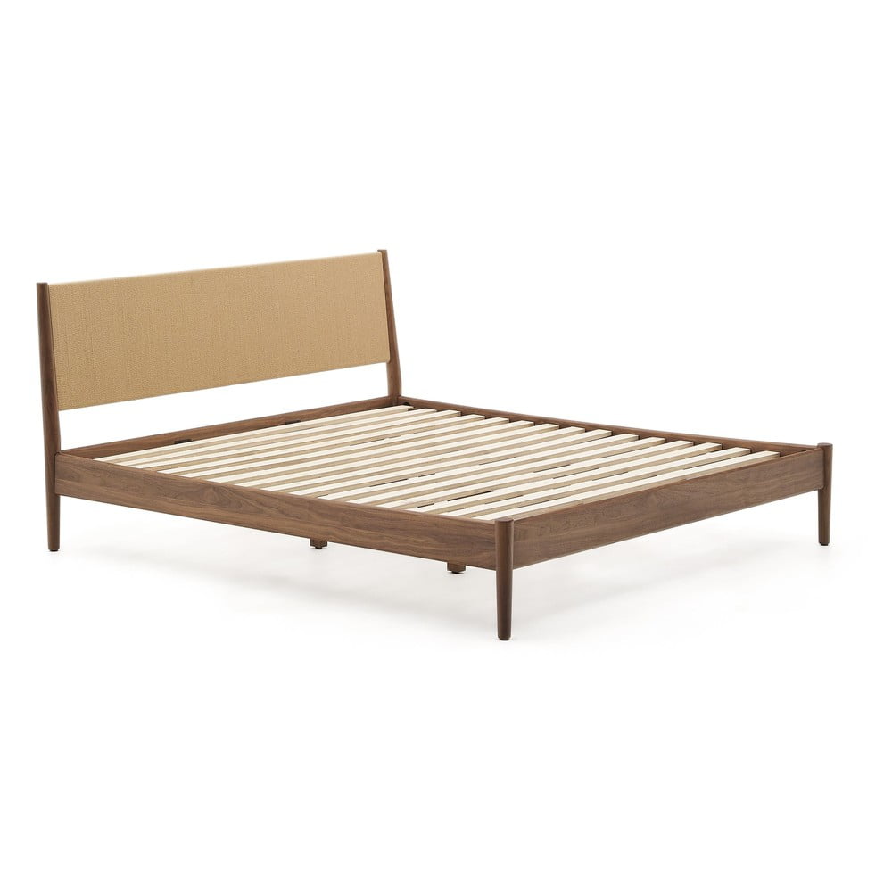 Sötétbarna diófa franciaágy ágyráccsal 180x200 cm Elan – Kave Home