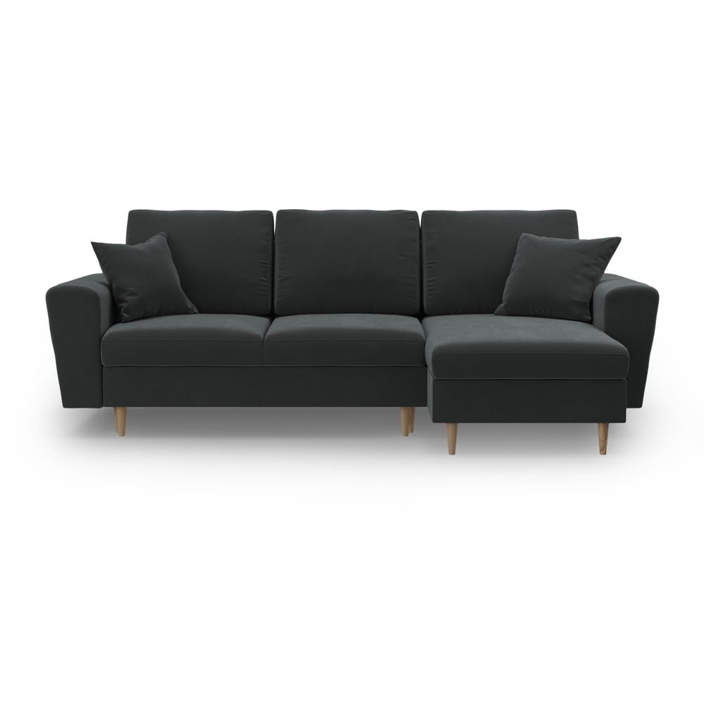 Sötétszürke bársony kinyitható tárolóhelyes sarokkanapé Kyoto – Cosmopolitan Design