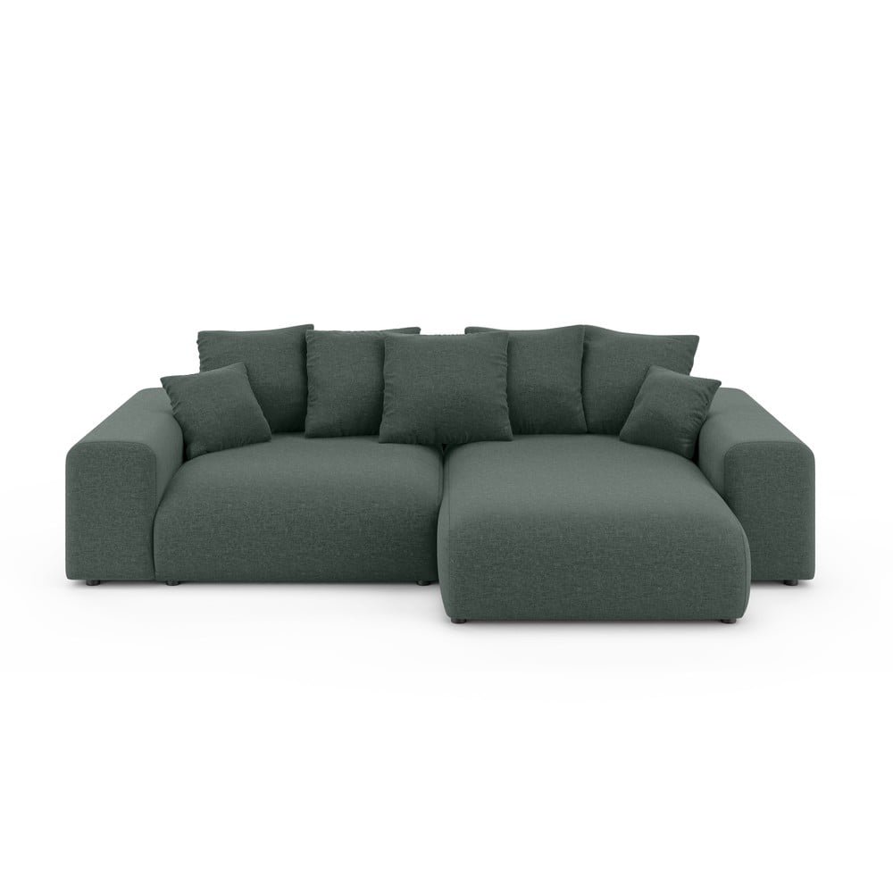 Sötétzöld kinyitható tárolóhelyes sarokkanapé (variálható sarok) Luma – Ropez