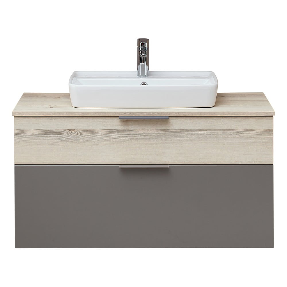 Szürke-natúr színű fali szekrény mosdókagyló nélkül borovi fenyő dekorral 53x101 cm Quickset 394 – Pelipal