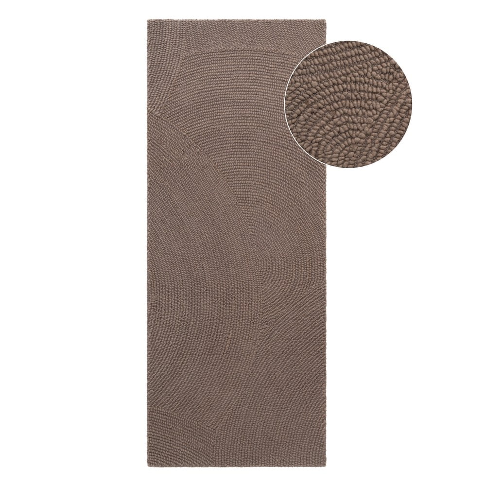 Szürkésbarna kézi szövésű gyapjú futószőnyeg 80x200 cm Eleni Taupe – Hanse Home