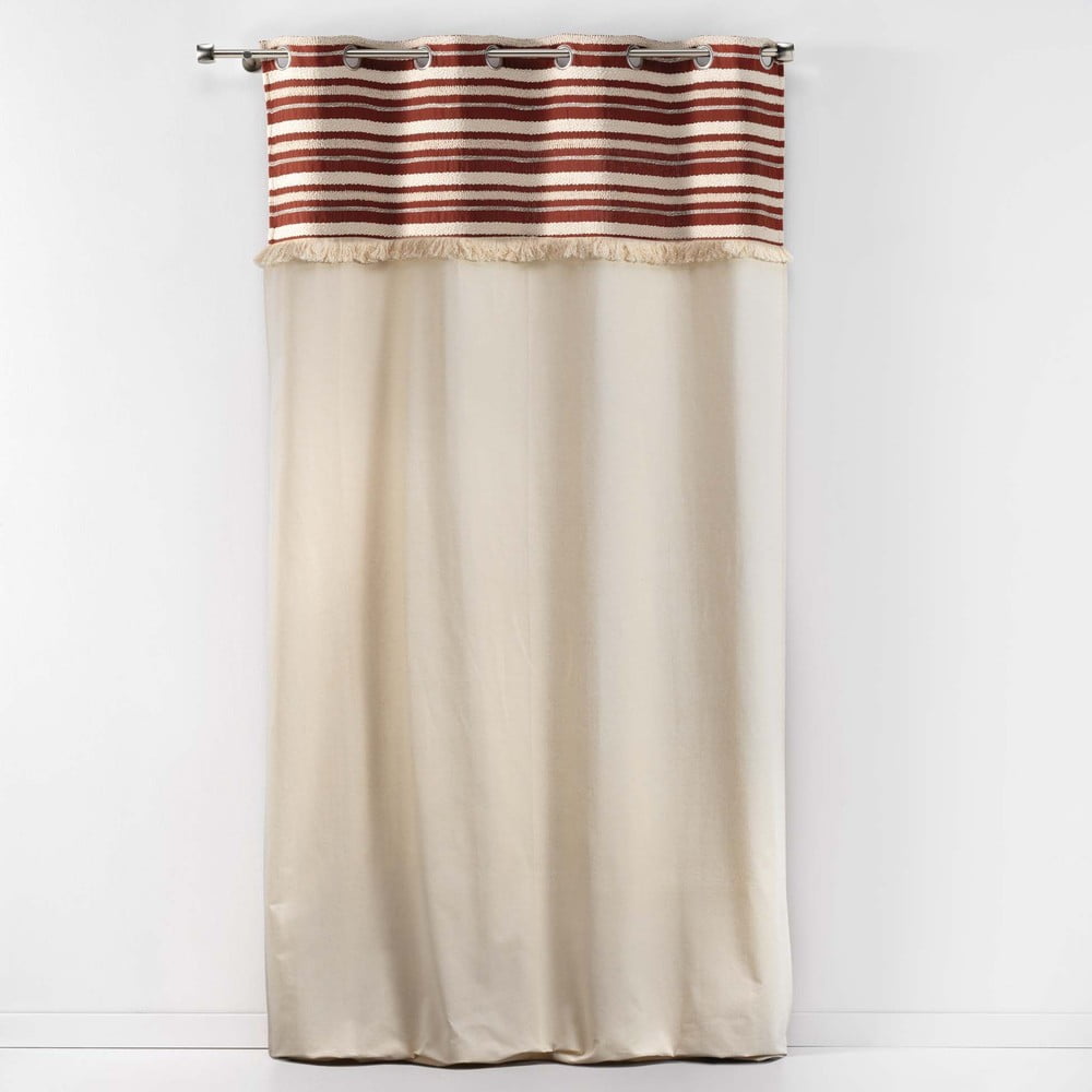 Téglavörös-natúr színű pamut függöny 140x240 cm Atlas – douceur d'intérieur