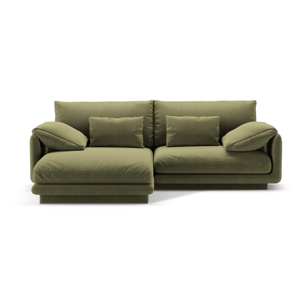 Világoszöld bársony sarokkanapé (bal oldali-heverő résszel) Torino – Micadoni