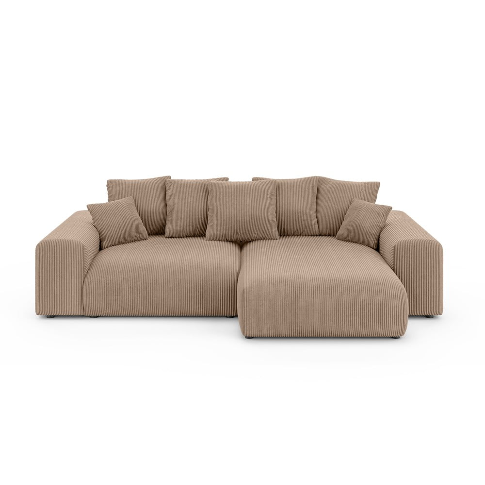 Bézs kordbársony kinyitható tárolóhelyes sarokkanapé (variálható sarok) Luma – Ropez