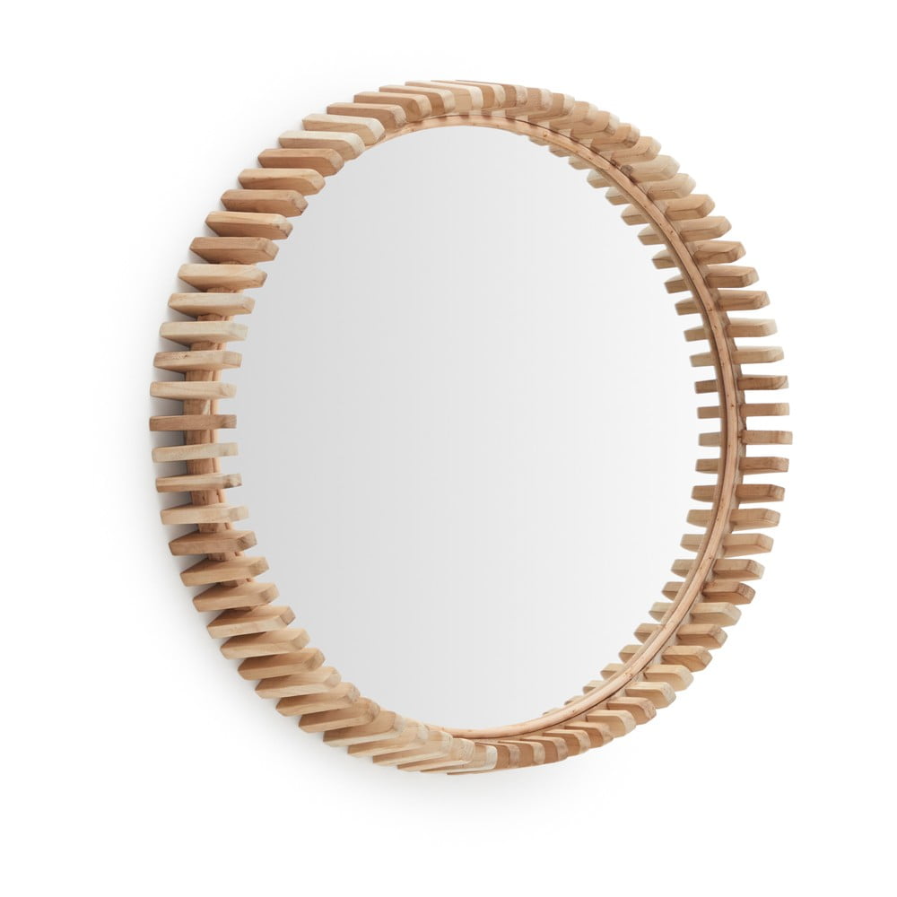 Fali tükör tömörfa kerettel ø 60 cm Polke – Kave Home