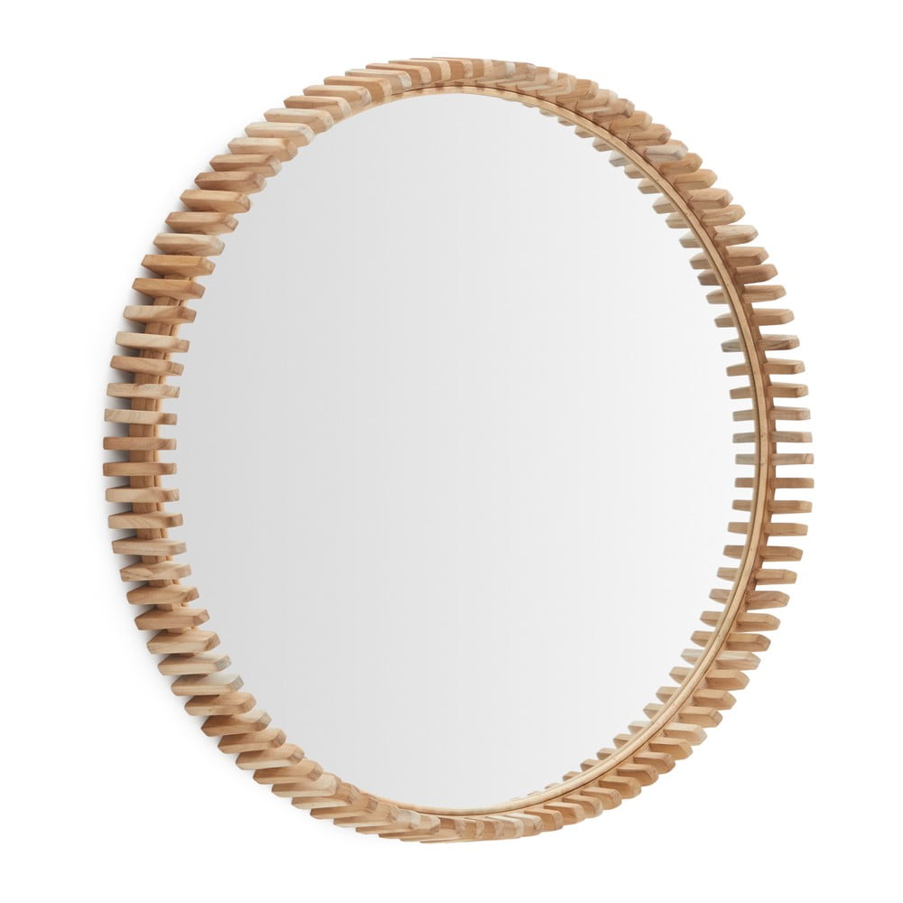 Fali tükör tömörfa kerettel ø 80 cm Polke – Kave Home