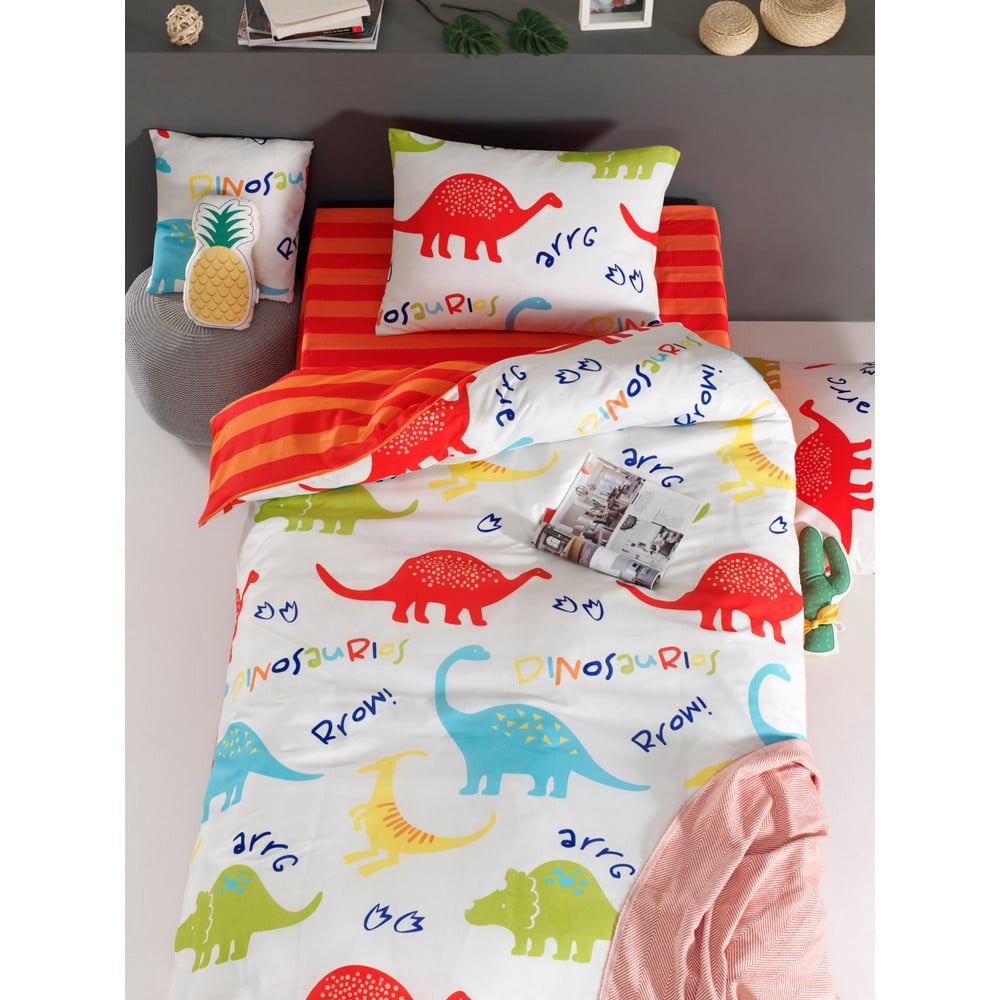 Fehér egyszemélyes gyerek ágyneműhuzat 140x200 cm Dinazorus – Mijolnir