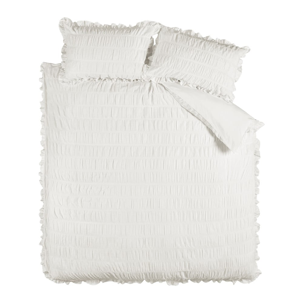 Fehér egyszemélyes krepp ágyneműhuzat 135x200 cm Seersucker Frill – Catherine Lansfield