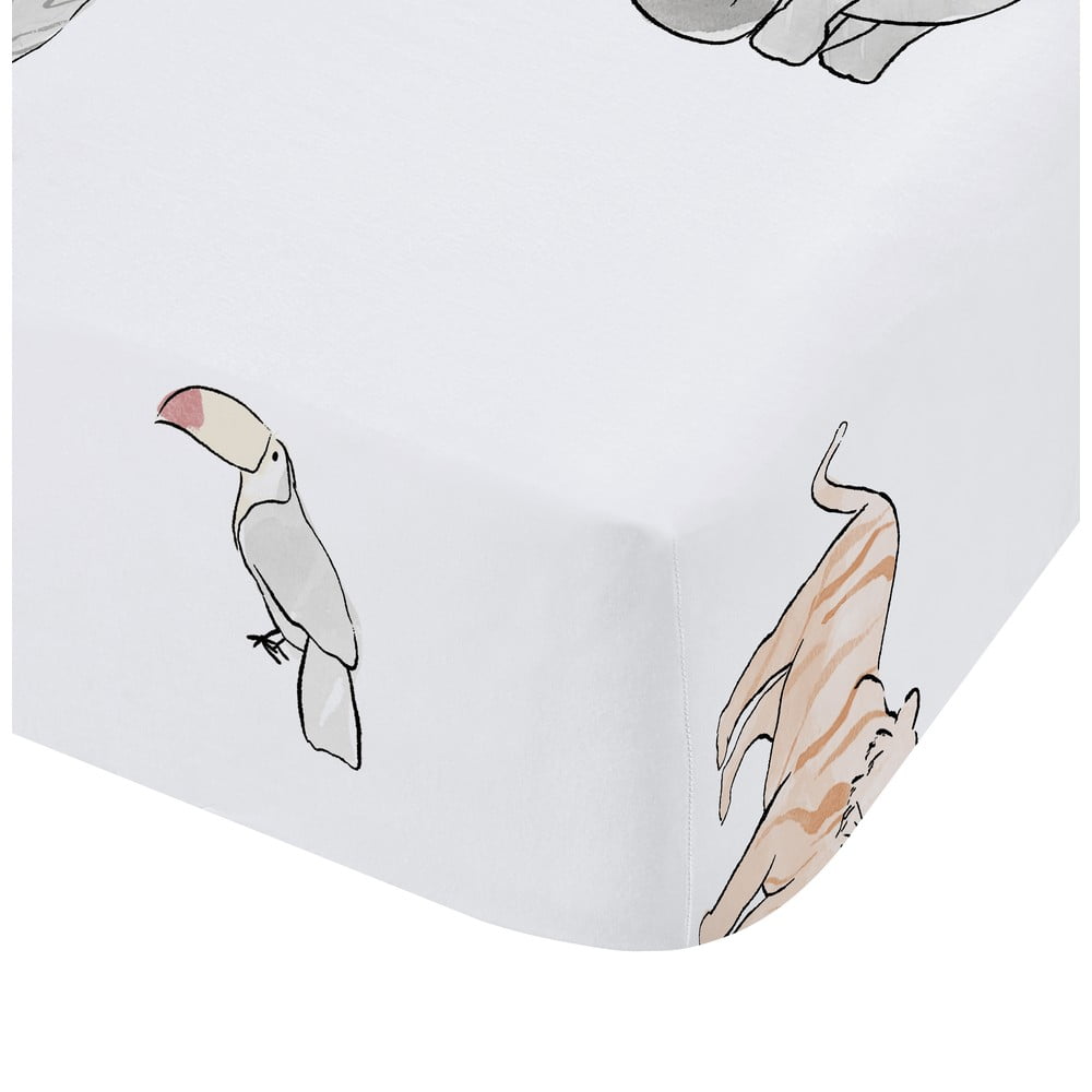 Fehér gumis kétszemélyes pamut gyerek lepedő 135x190 cm Zoo Animals – Bianca