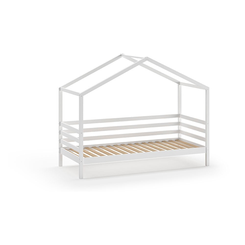 Fehér házikó alakú borovi fenyő gyerekágy ágyráccsal 90x200 cm Dallas – Vipack