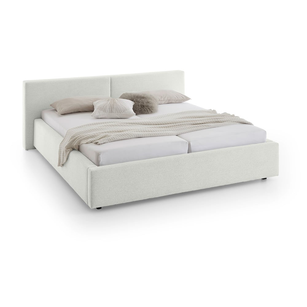 Fehér kárpitozott ágyneműtartós franciaágy ágyráccsal 140x200 cm Cube – Meise Möbel