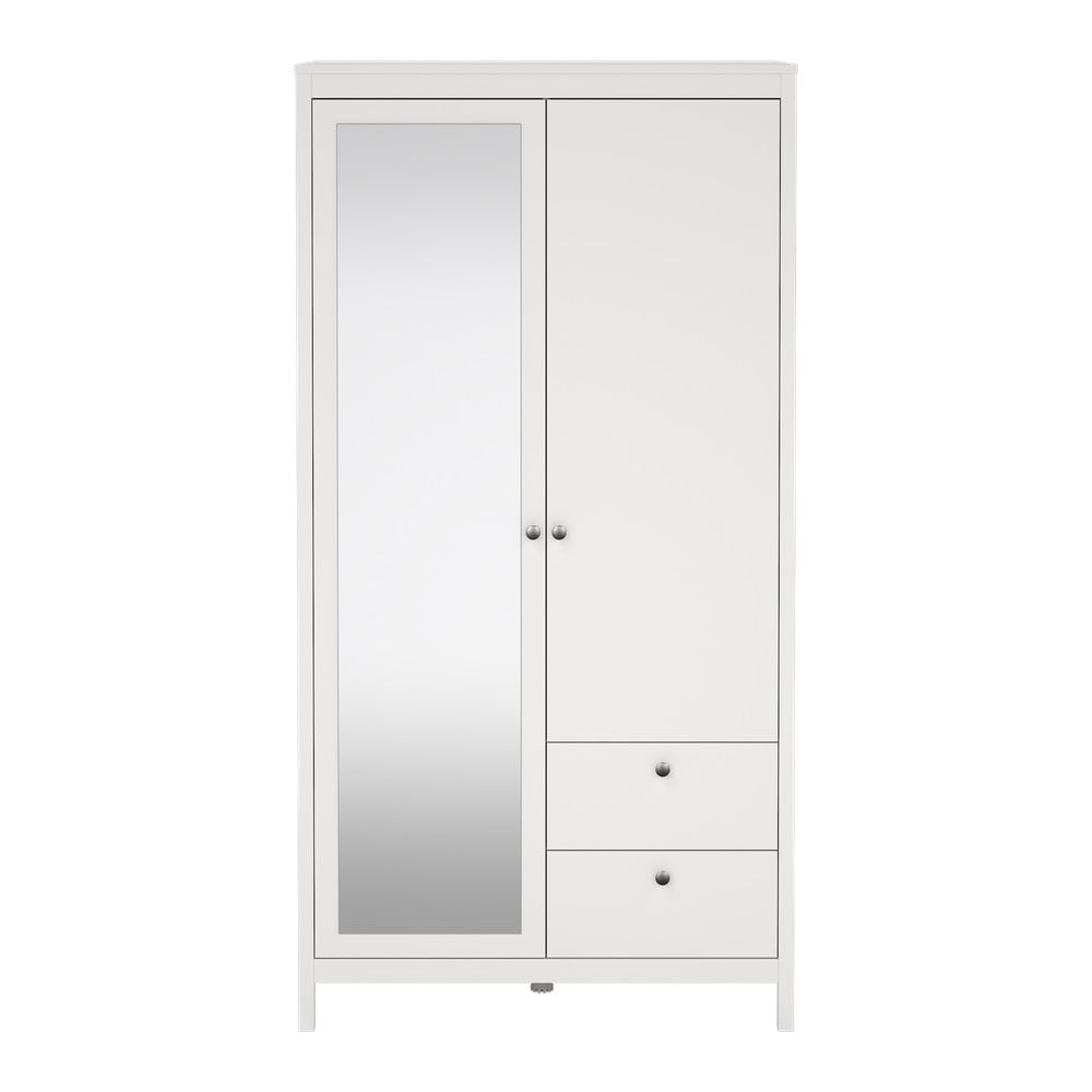 Fehér ruhásszekrény tükörrel 102x199x58 cm Madrid – Tvilum