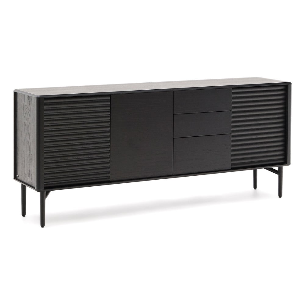 Fekete komód tölgyfa dekorral 200x86x45 cm Lenon – Kave Home
