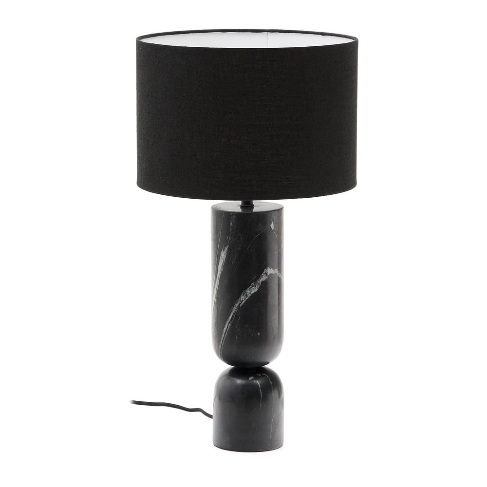 Fekete márvány asztali lámpa textil búrával (magasság 57 cm) Vex – Kave Home