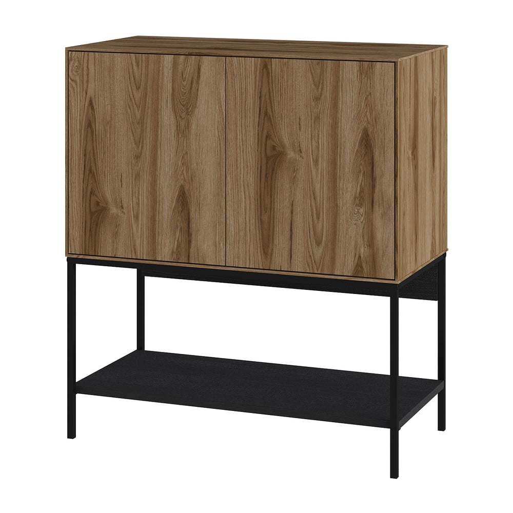 Fekete-natúr színű szekrény tölgyfa dekorral 80x90x40 cm Amira – Marckeric