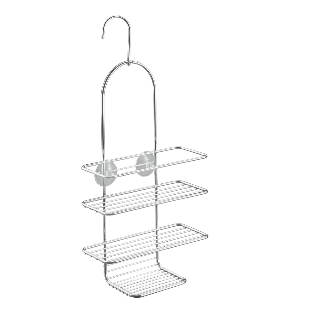 Fényes ezüstszínű függő acél fürdőszobai polc Luxy – Metaltex