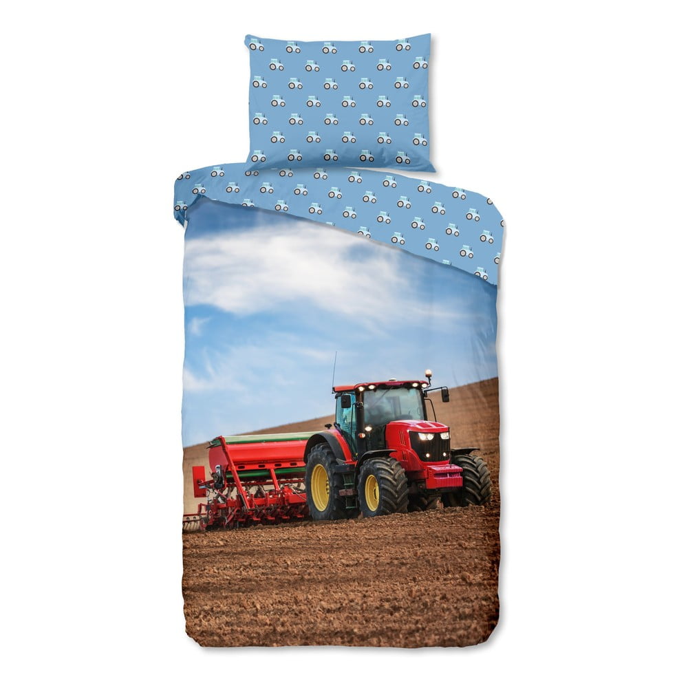 Kék egyszemélyes flanel gyerek ágyneműhuzat 140x200 cm Tractor – Good Morning