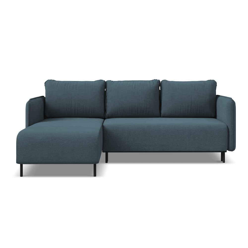 Kék kinyitható-tárolóhelyes sarokkanapé (bal oldali) Luana – Makamii