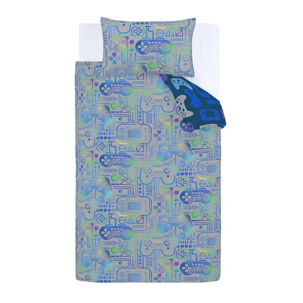 Kék-szürke kétszemélyes mikroszálas gyerek ágyneműhuzat 200x200 cm Gamer – Catherine Lansfield