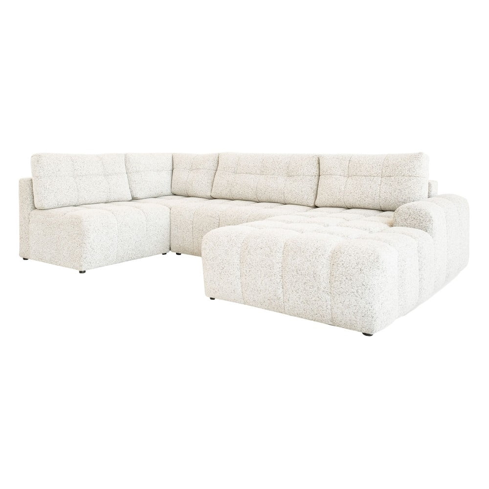 Krémszínű kinyitható tárolóhelyes moduláris sarokkanapé (jobb oldali) Lulu – Miuform