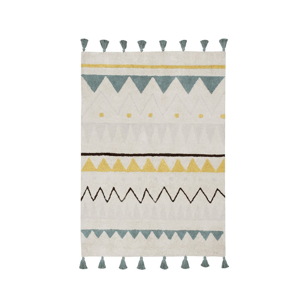 Krémszínű mosható kézi szövésű pamut gyerek szőnyeg 120x160 cm Azteca Vintage Blue – Lorena Canals