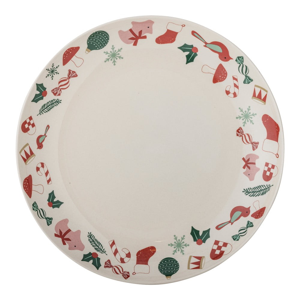 Krémszínű szervírozó agyagkerámia tányér karácsonyi mintával ø 28 cm Yule – Bloomingville