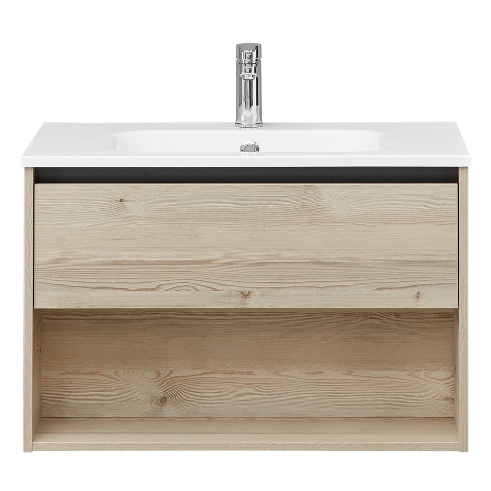 Natúr színű fali szekrény mosdókagyló nélkül borovi fenyő dekorral 51x80 cm Quickset 393 – Pelipal