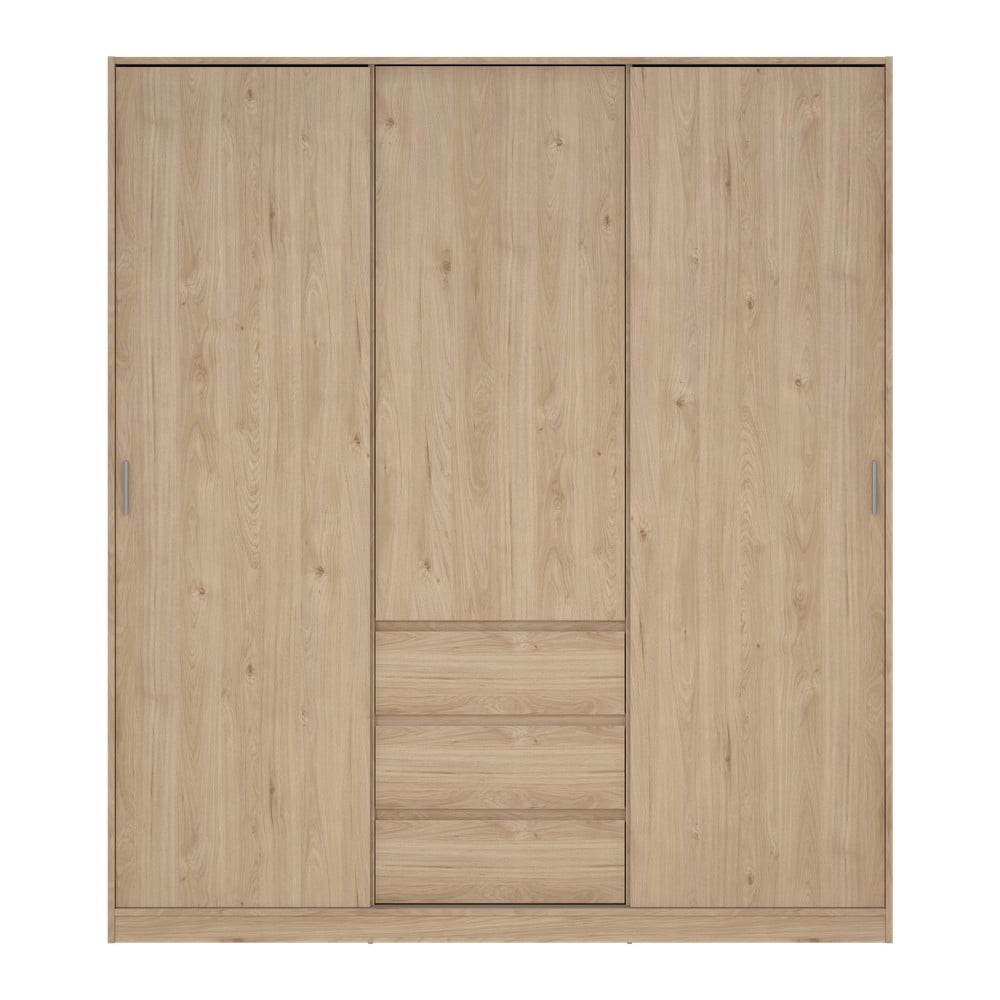 Natúr színű ruhásszekrény tolóajtóval tölgyfa dekorral 177x200x60 cm Naia – Tvilum