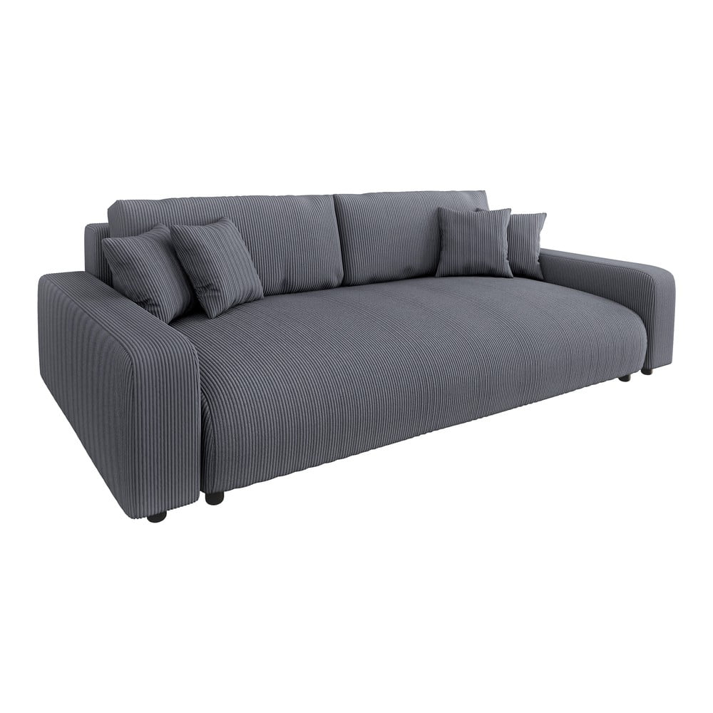 Sötétszürke kordbársony kinyitható-tárolóhelyes kanapé 234 cm Sara – Ropez