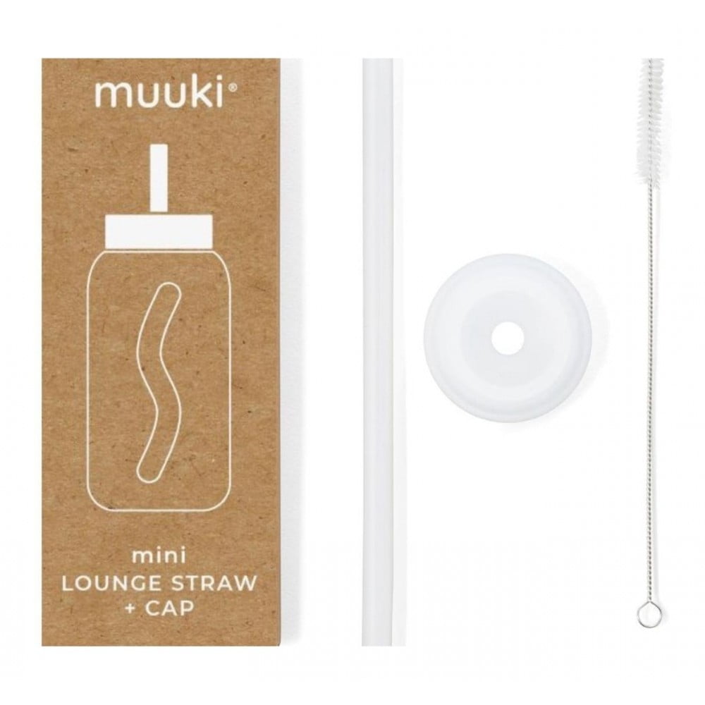 Szilikon szívószál tisztítókefével-fedéllel  Clear Mini – Muuki