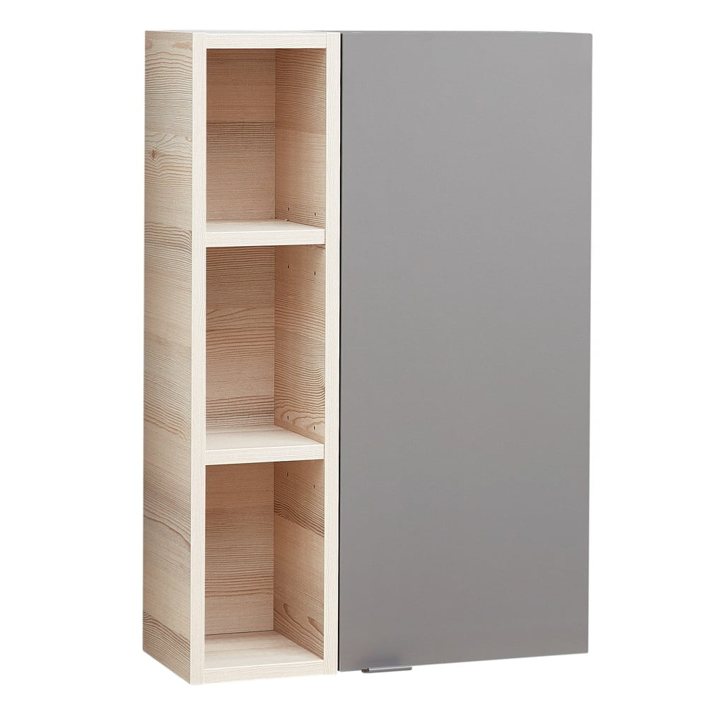 Szürke-natúr színű fali fürdőszoba szekrény borovi fenyő dekorral 70x45 cm Quickset 394 – Pelipal