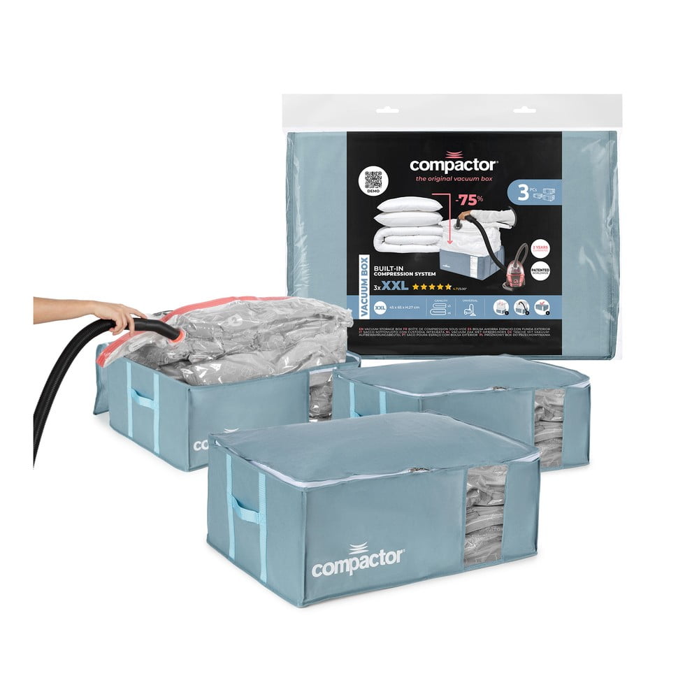 Vákuumos műanyag ruhatároló doboz szett 3 db-os 65x45x27 cm Blue Edition – Compactor