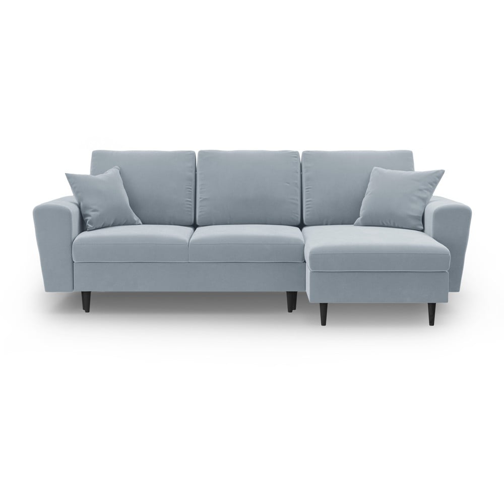 Világoskék bársony kinyitható tárolóhelyes sarokkanapé Kyoto – Cosmopolitan Design