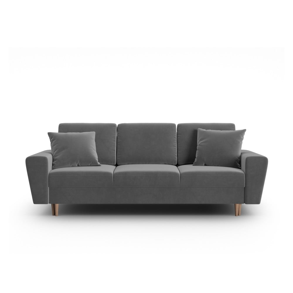 Világosszürke bársony kinyitható tárolóhelyes kanapé 235 cm Kyoto – Cosmopolitan Design