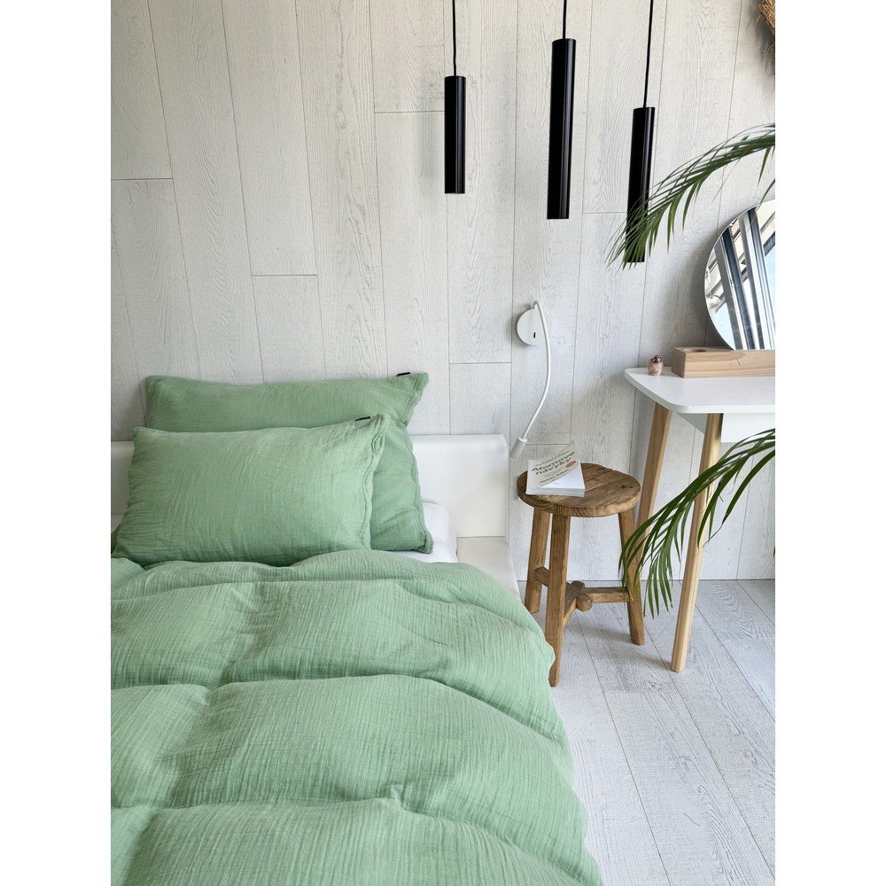 Zöld egyszemélyes muszlin ágyneműhuzat 140x200 cm Plain Muslin – Butter Kings