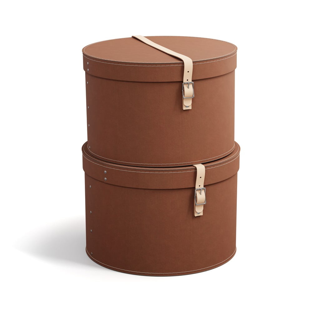 Barna fedeles dekoratív karton tárolódoboz szett 2 db-os ø 37